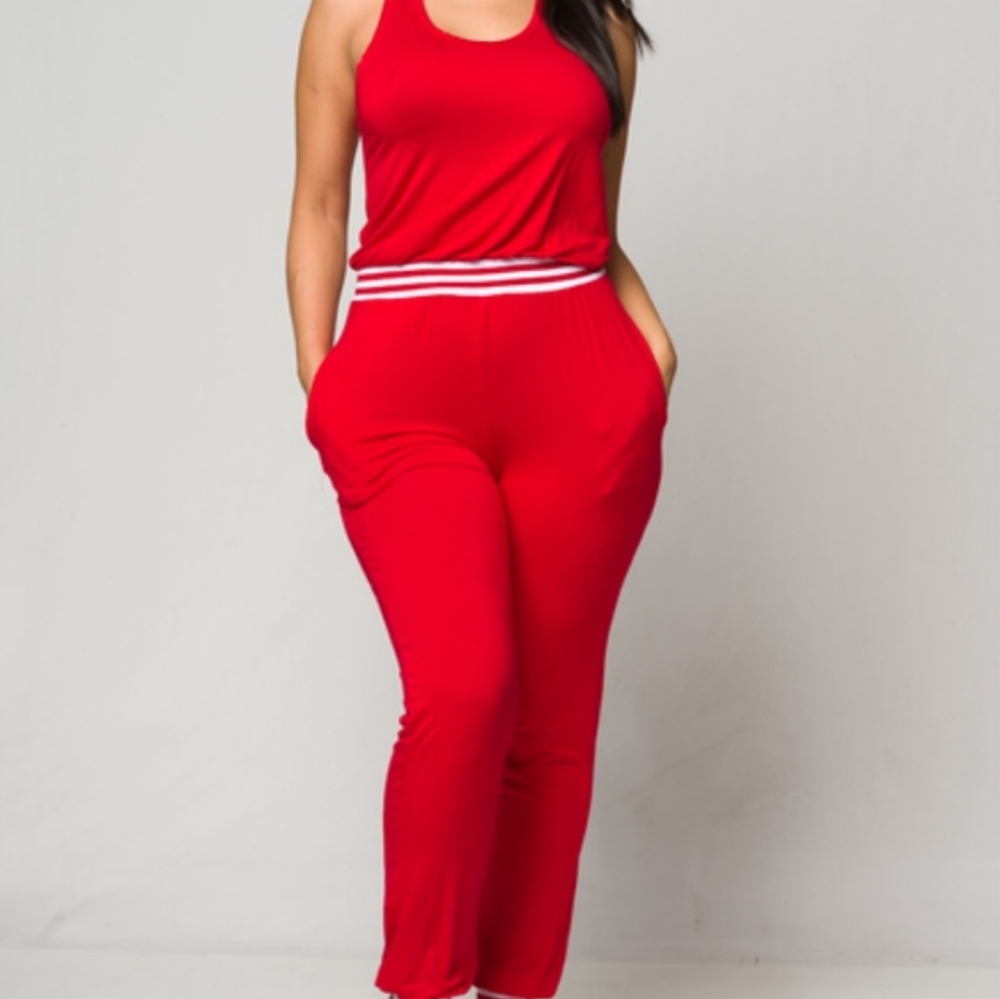 Red jump suit